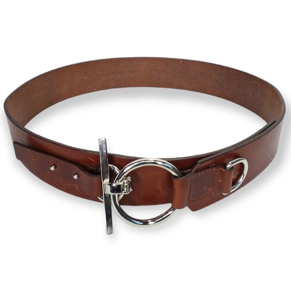 Rene Lezard Brown Leather Belt Size Medium 36 90 Silver Toggle Buckle Steampunk
